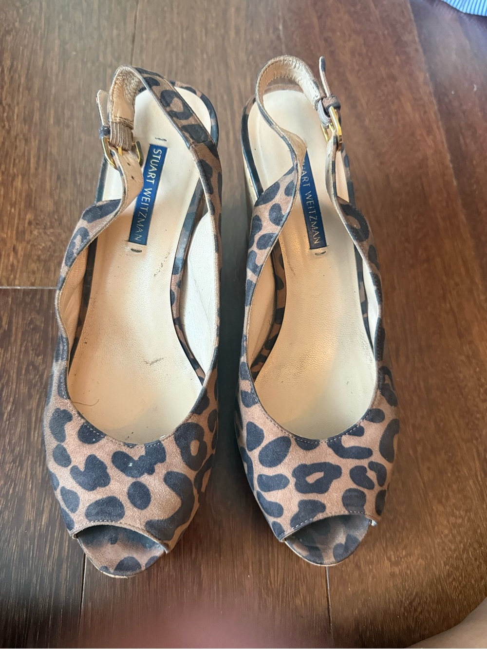 Stuart Weitzman Leopard Print Peep-Toe Slingback Heels - Brown/Black
